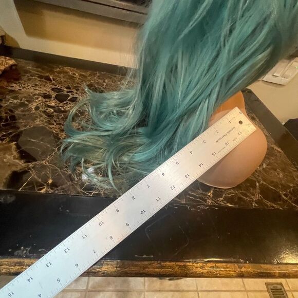 ? - Gorgeous lace cap teal green long fringe hair wig! main image 3